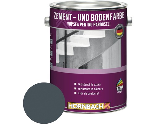 Vopsea pentru pardoseli Hornbach RAL 7024 gri grafit 2,5 l Recipient cu vopsea pentru ciment și podea, cu mostră de culoare și sigiliul Made in Germany