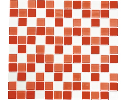 Mozaic piscină sticlă mix roșu-alb 30,2x32,7 cm