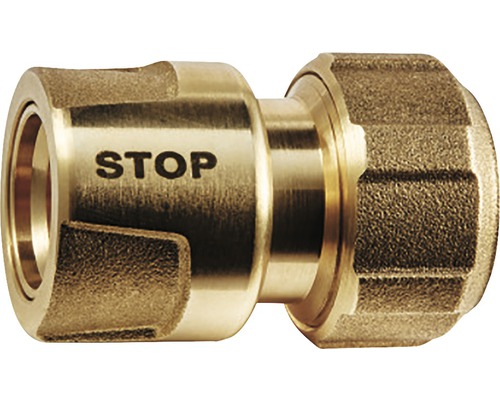 Racord dublu din alamă cu inscripția STOP.