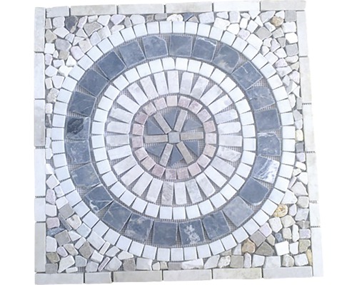 Model de mozaic pătrat cu cercuri concentrice din piatră naturală
