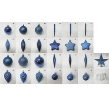 Diverse globuri albastre de Crăciun și vârfuri de brad