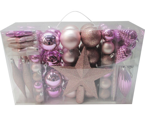 Set decorațiuni pentru pomul de Crăciun cu globuri, stele și picături