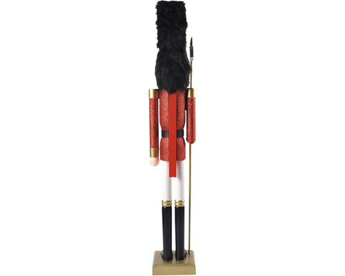 Spărgător de nuci decorativ cu halat roșu, pălărie neagră și bază aurie.