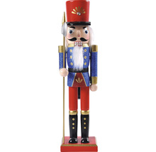 Figurină spărgător de nuci din lemn cu uniformă și suliță