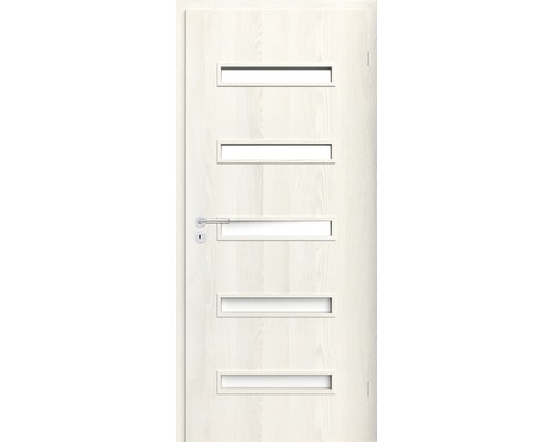 Foaie de ușă Classen Century 7 frasin alb 203,5x74,4 cm dreapta Ușă de interior albă cu cinci panouri dreptunghiulare de sticlă