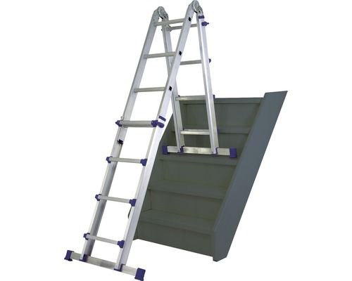 Scară multifuncțională din aluminiu cu trepte pe o scară