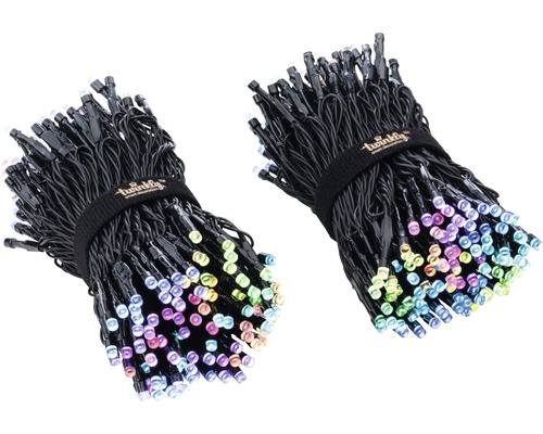 Două seturi de luminițe grupate cu lumini multicolore și logo-ul Twinkly.