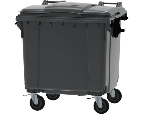 Pubelă gri cu roți și capac