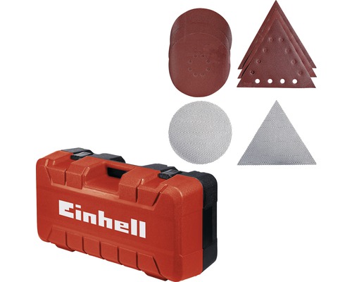 Logo Einhell. Set de șmirghel cu valiză de transport.