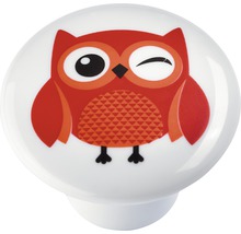 Buton de mobilă din ceramică cu decor de bufniță