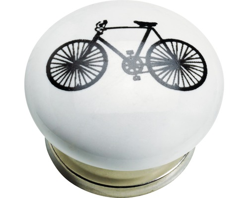 Buton pentru mobilă Hettich Colours & Kids Ø40 mm, ceramică albă/imagine bicicletă
