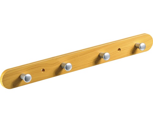 Cuier de perete cu 4 cârlige Hettich Budget 380x40x30 mm, plastic nuanță fag Suport pentru haine din lemn cu patru cârlige