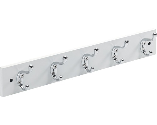 Cuier de perete cu 5x2 cârlige Hettich Country 500x80x75 mm, lemn alb lăcuit-0