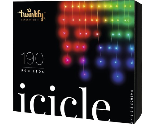 Perdea luminoasă Twinkly Generation II pentru interior și exterior 190 LED-uri RGB Wi-Fi controlată prin aplicație 5x0,7 m