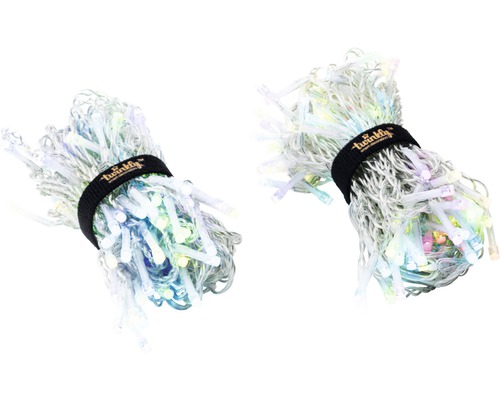 Două șiruri luminoase legate cu bandă cu logo Twinkly.