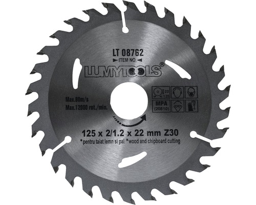 Disc debitare lemn & PAL Lumy Tools Ø125x2/1,2x22 mm, 30 dinți