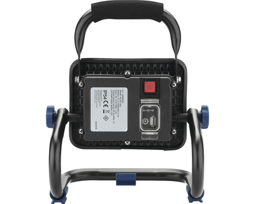 Partea din spate a unui reflector LED de șantier cu mâner și grad de protecție IP54