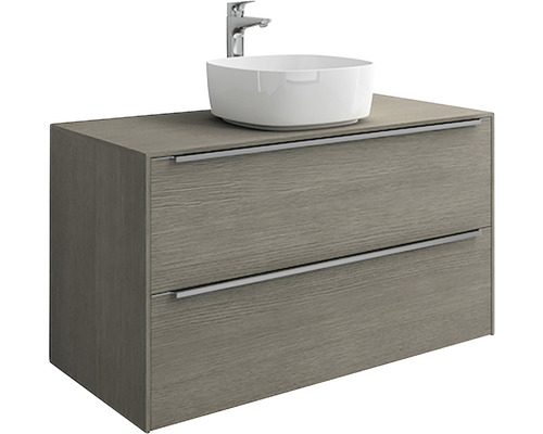 Mobilier de lavoar cu două sertare, lavoar așezat și baterie