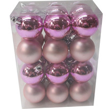 Pachet de globuri de Crăciun în diferite nuanțe de roz într-o cutie transparentă