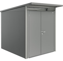 Magazie metalică de grădină cu ușă dublă și copertină