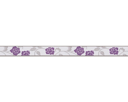 Bordură decorativă autoadezivă 2820-26 Only Borders model floral gri/mov 5 m x 5 cm