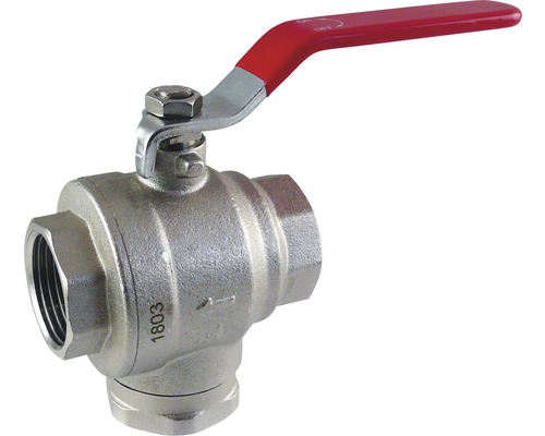 Robinet apă Regulus cu bilă, incl. sită și filtru magnetic FI 1" Robinet sferic cu trei căi cu mâner roșu