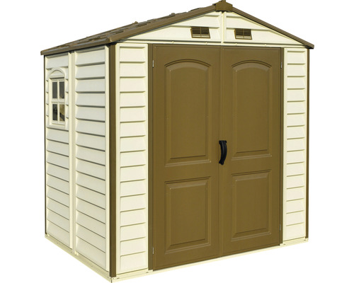 Căsuță de grădină din plastic cu ușă dublă și fereastră