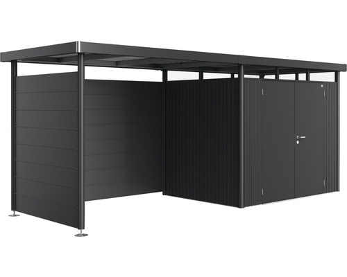 Magazie de grădină cu ușă dublă și adăpost deschis