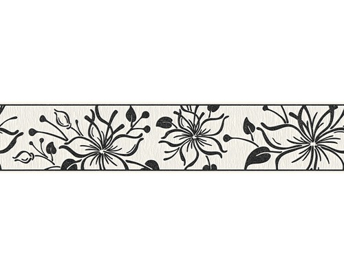 Bordură decorativă autoadezivă 3466-29 Only Borders model floral alb/negru 5 m x 13 cm