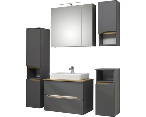 Set de mobilier de baie cu lavoar, dulap cu oglindă și dulap înalt