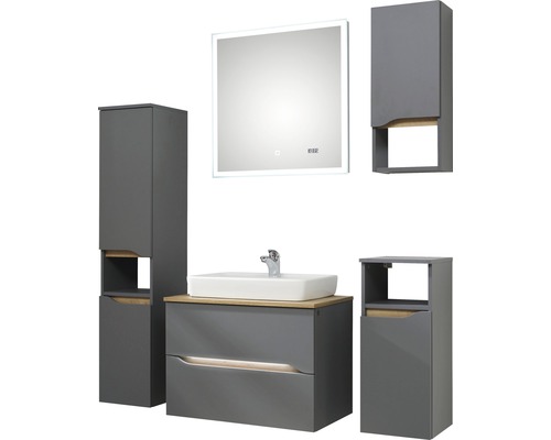 Set de mobilier de baie cu lavoar, oglindă, dulap înalt și dulap inferior