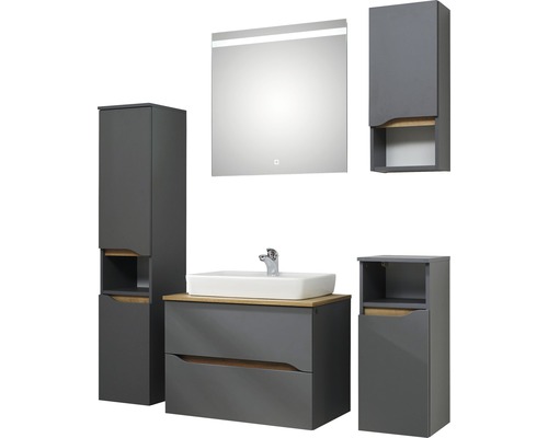 Set de mobilier de baie cu lavoar, dulap inferior, dulap cu oglindă și dulapuri înalte