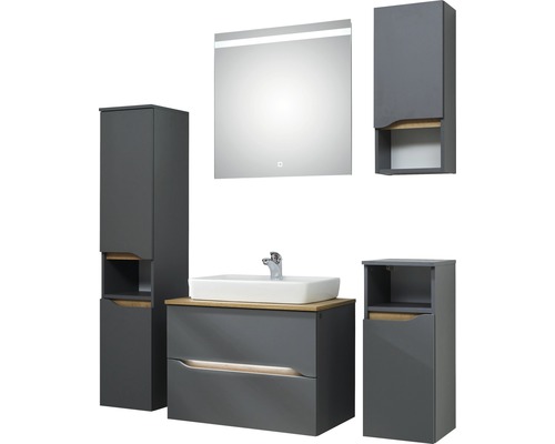 Set mobilier baie cu lavoar, dulap inferior, dulap cu oglindă și dulapuri înalte