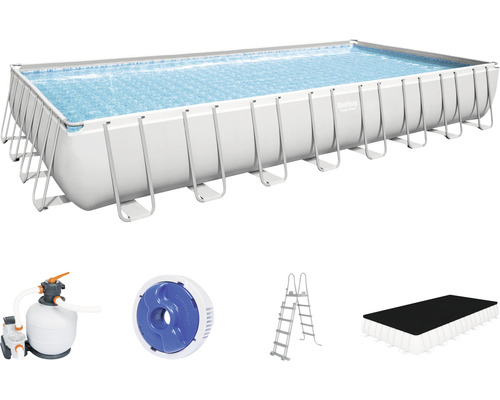 Piscină cu cadru metalic 956x488x132 cm capacitate 52231 l inclus sistem de filtru, scară, prelată, dozator