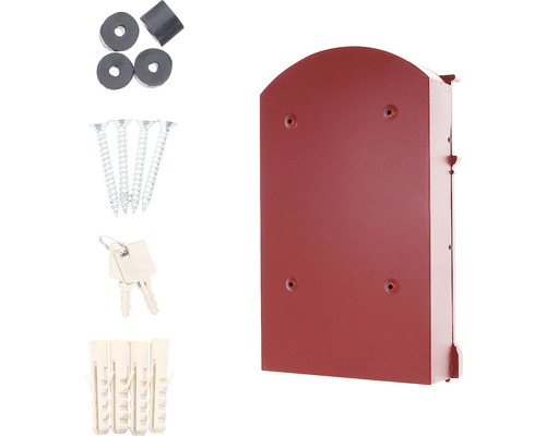 Cutie poștală cu material de montare, inclusiv șuruburi, dibluri și chei