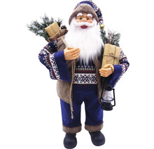 Figurină decorativă Moș Crăciun cu cadouri și lanternă