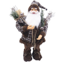 Moș Crăciun decorativ cu haină în carouri, căciulă și cadouri pentru un decor festiv