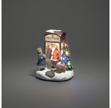 Scenă decorativă de Crăciun cu cabină telefonică, Moș Crăciun și figurină de fată