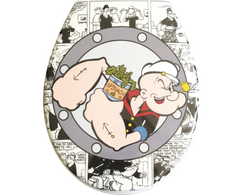 Capac WC cu model ADOB Cortina Popeye duroplast închidere lentă alb 45x37,5 cm Capac de toaletă cu motivul Popeye și design benzi desenate