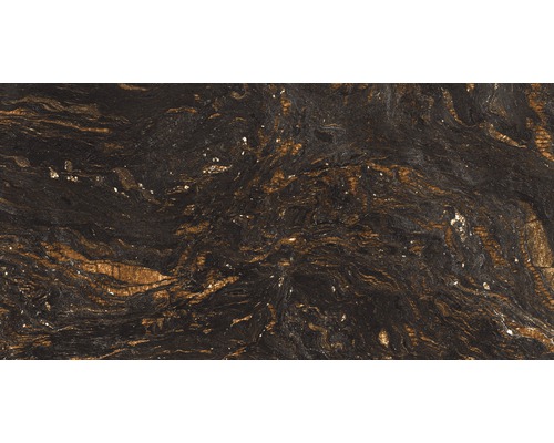 Prim-plan cu o țiglă de granit închisă la culoare, cu vinișoare aurii spiralate.