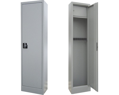 Dulap metalic îngust cu încuietoare, vedere închis și deschis