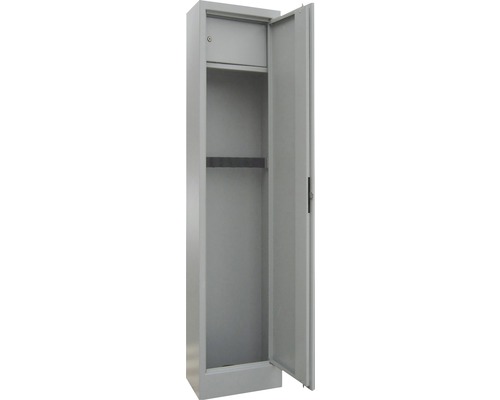 Dulap deschis din oțel gri cu raft și ușă