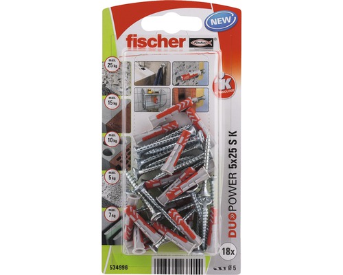 Dibluri Fischer DuoPower 5x25 S K, set de 18 bucăți