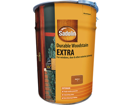 Lazură pentru lemn Sadolin Extra mahon 19 l Găleată de lazură pentru lemn Sadolin Durable Woodstain Extra pentru ferestre, uși și alte elemente de tâmplărie exterioară