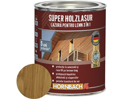 Lazură pentru lemn 3 în 1 Super Holzlasur stejar 0,75 l Super lazură pentru lemn, pentru exterior