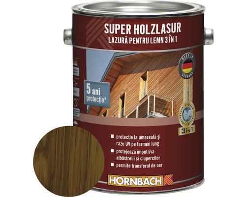 Lazură pentru lemn 3 în 1 Super Holzlasur nuc 2,5 l Lazură super pentru lemn 3 în 1, la cutie, pentru protecția lemnului