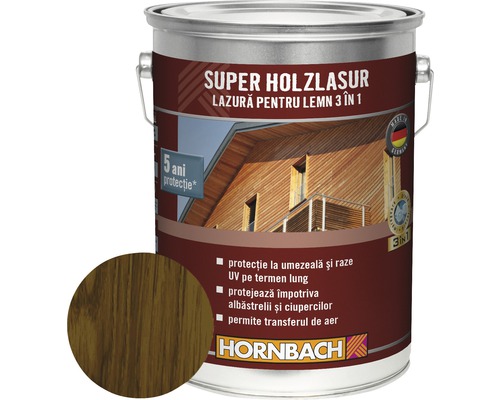 Lazură pentru lemn 3 în 1 Super Holzlasur nuc 5 l Lazură super pentru lemn, 3 în 1