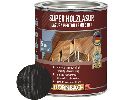 Lazură pentru lemn 3 în 1 Super Holzlasur antracit 0,75 l-0