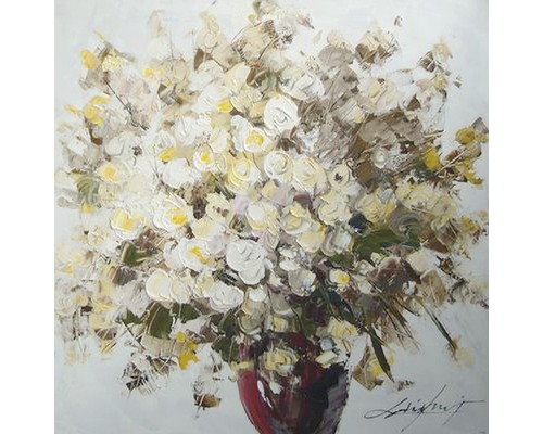 Tablou pictat manual Geranium alb 60x60 cm