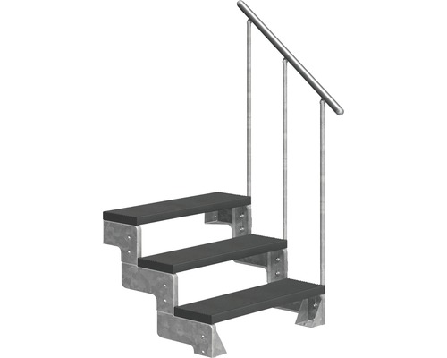 Scară de exterior laterală secundară Pertura Tallis 3 pași cu balustradă și mână curentă metalică Scară de exterior laterală secundară Pertura Tallis 3 pași cu balustradă și mână curentă metalică